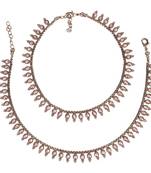 traditional glimmery oval shape gold plated set of 2 anklet(payal) for women