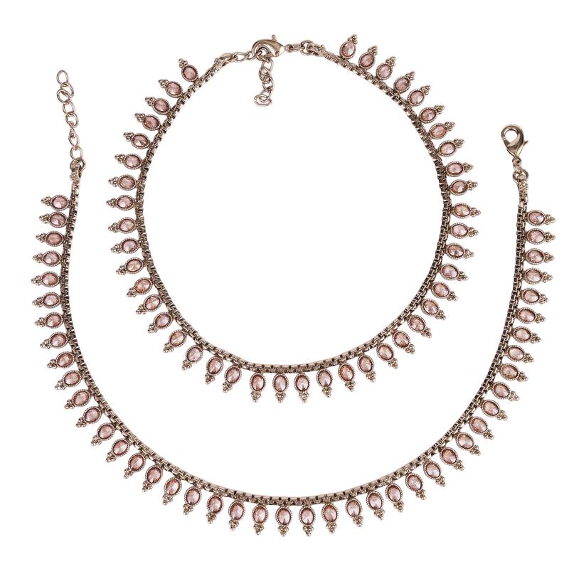 traditional glimmery oval shape gold plated set of 2 anklet(payal) for women