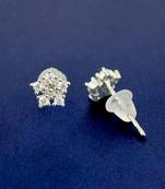 smooth round shape cz brass silver plated stud earring for women and girls