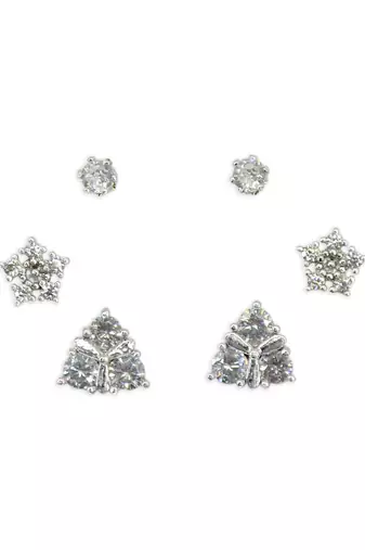 smooth round shape cz brass silver plated stud earring for women and girls