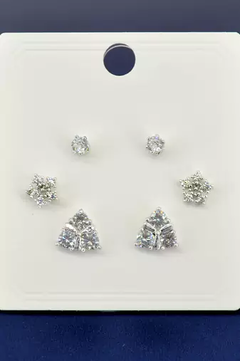 smooth round shape cz brass silver plated stud earring for women and girls