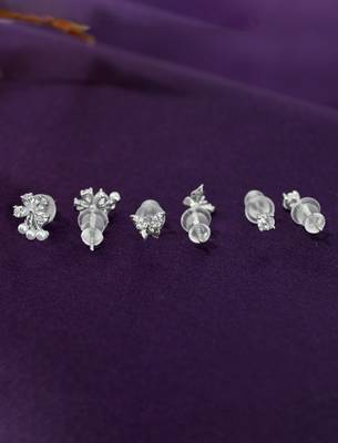 butterfly and flower design cz brass silver plated set of 3 combo stud earring for women and girls 3