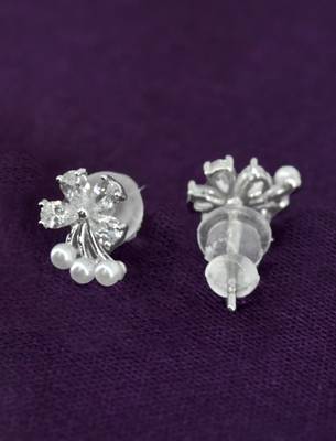 butterfly and flower design cz brass silver plated set of 3 combo stud earring for women and girls 5