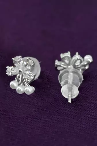 butterfly and flower design cz brass silver plated set of 3 combo stud earring for women and girls