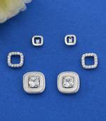 lovely circle shape cz brass silver plated set of 3 combo stud earring for women and girls