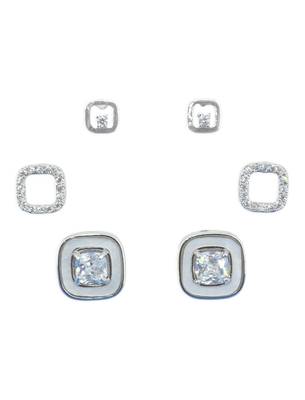 lovely circle shape cz brass silver plated set of 3 combo stud earring for women and girls 2