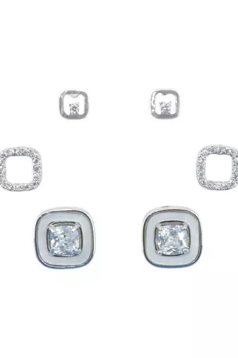 lovely circle shape cz brass silver plated set of 3 combo stud earring for women and girls