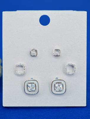lovely circle shape cz brass silver plated set of 3 combo stud earring for women and girls 4