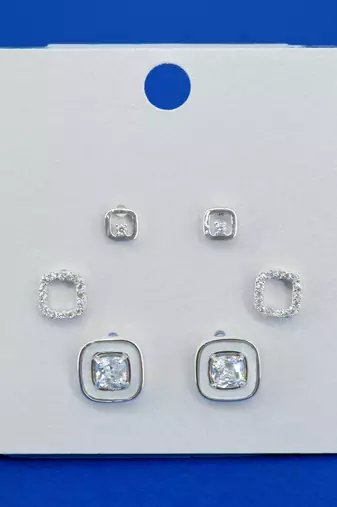lovely circle shape cz brass silver plated set of 3 combo stud earring for women and girls