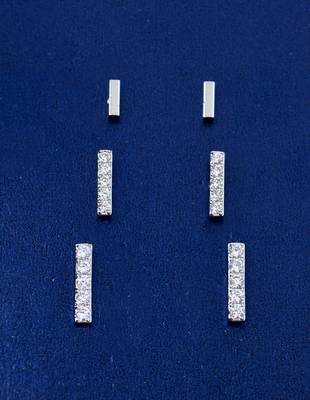 modern straight bar cz brass silver plated set of 3 combo stud earring for women and girls 1