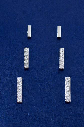 modern straight bar cz brass silver plated set of 3 combo stud earring for women and girls