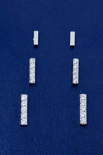 modern straight bar cz brass silver plated set of 3 combo stud earring for women and girls