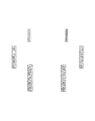 modern straight bar cz brass silver plated set of 3 combo stud earring for women and girls 2
