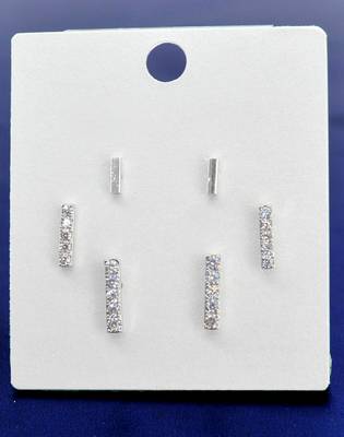 modern straight bar cz brass silver plated set of 3 combo stud earring for women and girls 3