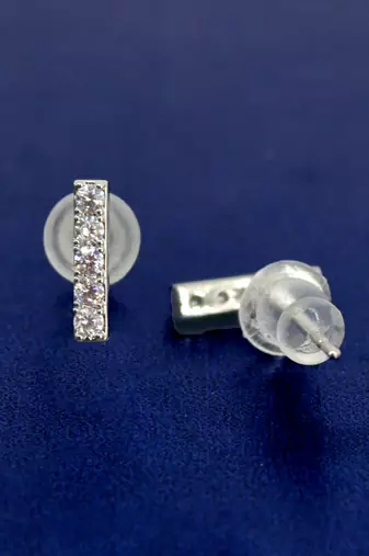 modern straight bar cz brass silver plated set of 3 combo stud earring for women and girls