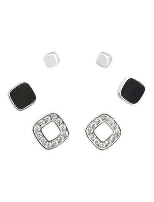 modish circle shape cz brass silver plated set of 3 combo stud earring for women and girls 1