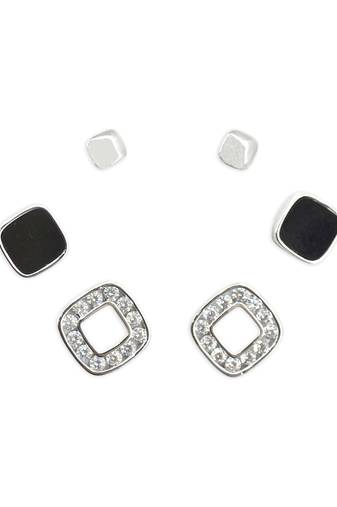 modish circle shape cz brass silver plated set of 3 combo stud earring for women and girls