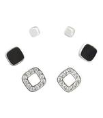 modish circle shape cz brass silver plated set of 3 combo stud earring for women and girls