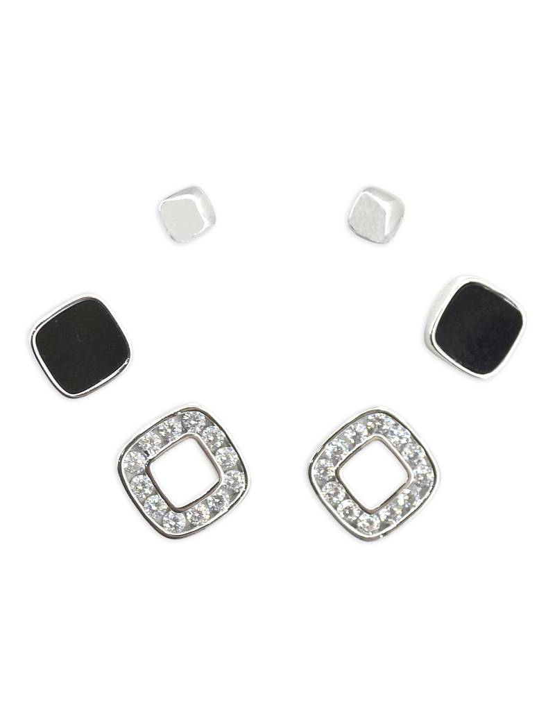 modish circle shape cz brass silver plated set of 3 combo stud earring for women and girls