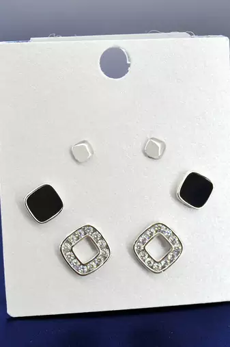 modish circle shape cz brass silver plated set of 3 combo stud earring for women and girls
