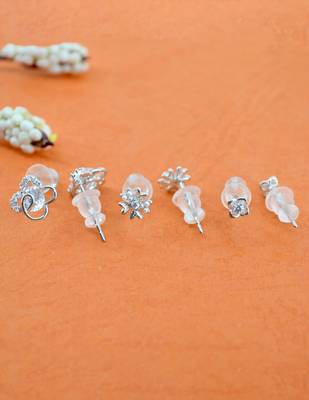 heart and flower shape cz brass silver plated set of 3 combo stud earring for women and girls 2