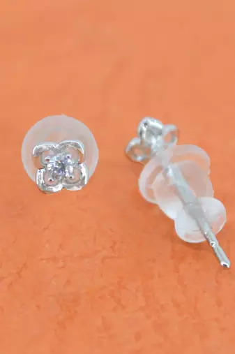 heart and flower shape cz brass silver plated set of 3 combo stud earring for women and girls