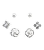 pleasing flower design pearl brass silver plated set of 3 combo stud earring for women and girls