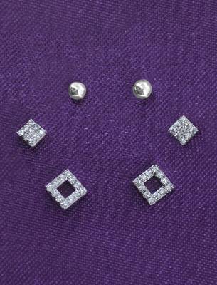pretty traingle shape cz brass silver plated set of 3 combo stud earring for women and girls 1