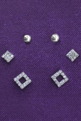 pretty traingle shape cz brass silver plated set of 3 combo stud earring for women and girls
