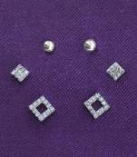 pretty traingle shape cz brass silver plated set of 3 combo stud earring for women and girls