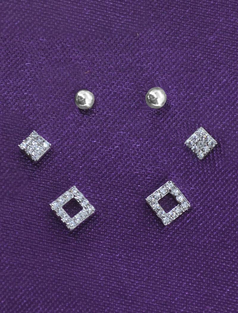 pretty traingle shape cz brass silver plated set of 3 combo stud earring for women and girls