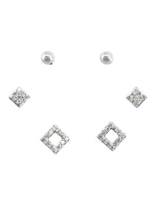 pretty traingle shape cz brass silver plated set of 3 combo stud earring for women and girls 2