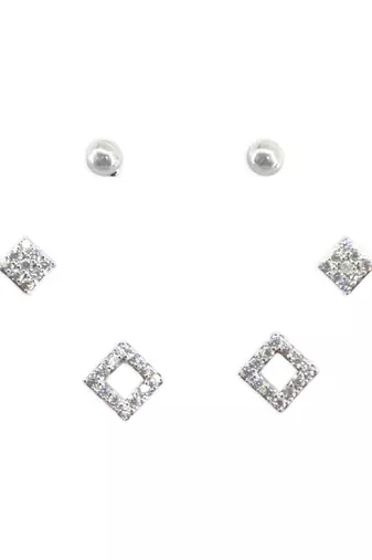 pretty traingle shape cz brass silver plated set of 3 combo stud earring for women and girls