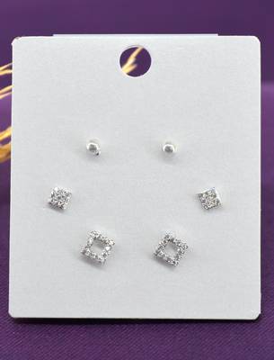 pretty traingle shape cz brass silver plated set of 3 combo stud earring for women and girls 3