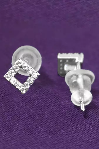 pretty traingle shape cz brass silver plated set of 3 combo stud earring for women and girls