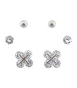 royal flower design cz brass silver plated set of 3 combo stud earring for women and girls