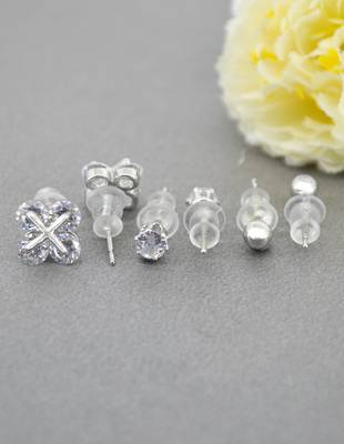 royal flower design cz brass silver plated set of 3 combo stud earring for women and girls 2