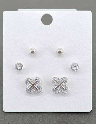 royal flower design cz brass silver plated set of 3 combo stud earring for women and girls 3