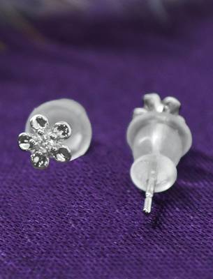 smooth flower and bow design cz brass silver plated set of 3 combo stud earring for women and girls 4