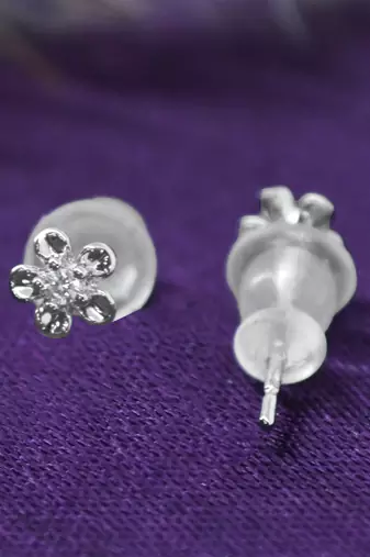 smooth flower and bow design cz brass silver plated set of 3 combo stud earring for women and girls
