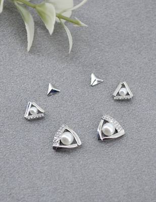 splendid traingle shape cz brass silver plated set of 3 combo stud earring for women and girls 1