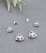 splendid traingle shape cz brass silver plated set of 3 combo stud earring for women and girls