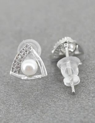 splendid traingle shape cz brass silver plated set of 3 combo stud earring for women and girls 4