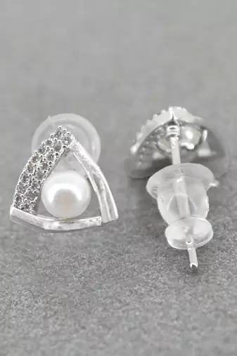 splendid traingle shape cz brass silver plated set of 3 combo stud earring for women and girls