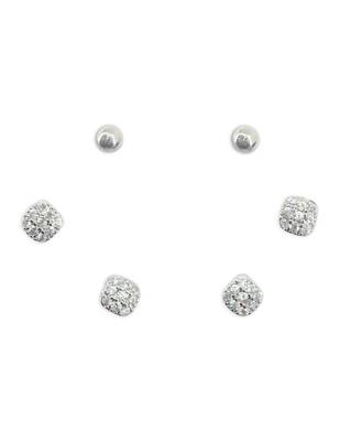 stylish round shape cz brass silver plated set of 3 combo stud earring for women and girls 1