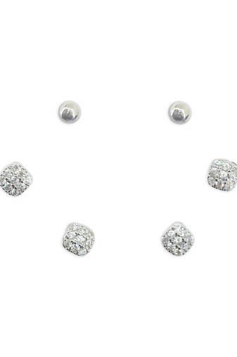 stylish round shape cz brass silver plated set of 3 combo stud earring for women and girls