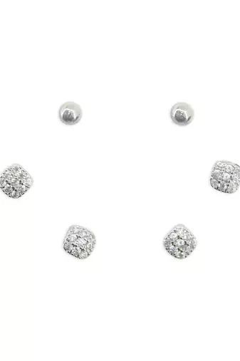 stylish round shape cz brass silver plated set of 3 combo stud earring for women and girls
