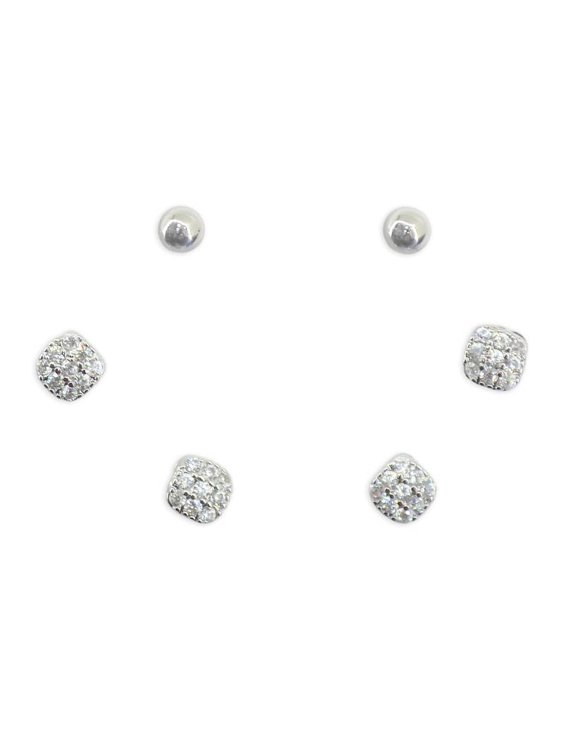 stylish round shape cz brass silver plated set of 3 combo stud earring for women and girls