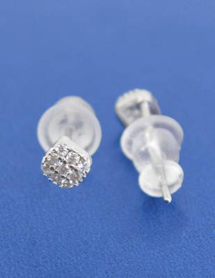 stylish round shape cz brass silver plated set of 3 combo stud earring for women and girls 3
