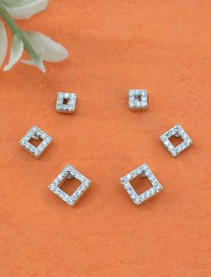 superb traingle shape cz brass silver plated set of 3 combo stud earring for women and girls 1